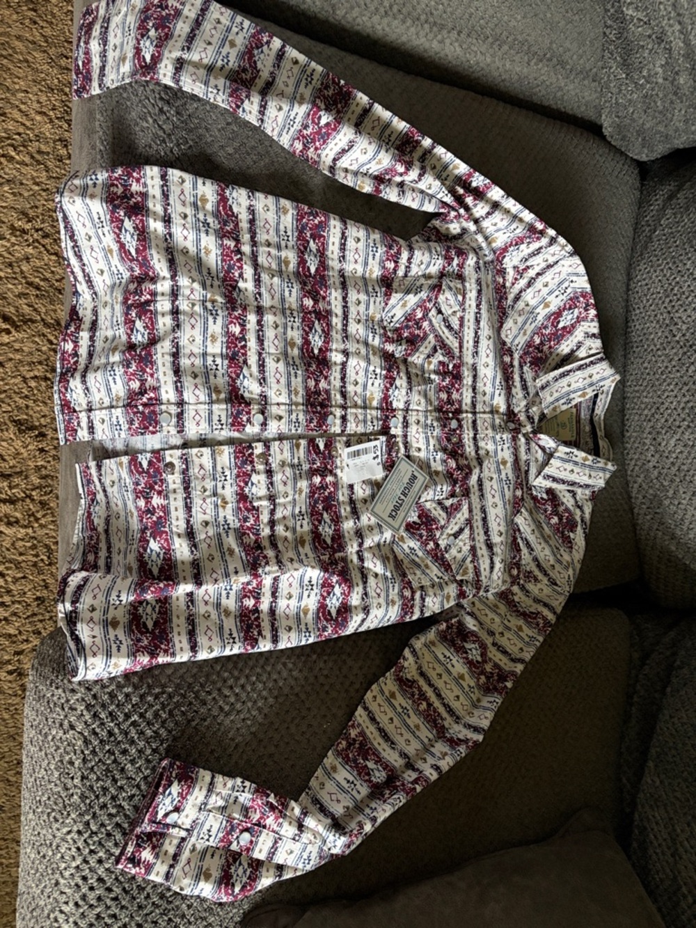 Panhandle Button-Down Western Print Shirt - Cream & Burgundy